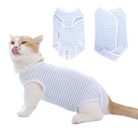 Cat Recovery Suit for Abdominal Wounds or Skin Diseases Cats Dog Surgical Recovery Suit (S （Pack. of 1） Blue Stripes) …