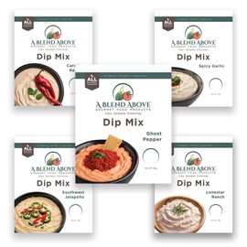 A Blend Above Spicy Dip Mix 5 Pack Includes Spicy Garlic, Lonestar Ranch, Ghost Pepper, Carolina Reaper, and Southwest Jalapeño Spicy Dip, Gluten-Free, No MSG, All Natural, No Preservatives, Vegetable Dip, Keto Friendly, Low Carb, Low Sodium, Easy to Make
