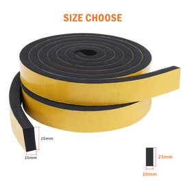 WochiTV High Density Foam Rubber Tape 25mm(W) x 10mm(T), Weatherstrip, Gasket Seal, Anti-Vibration, Anti-Collision, Shockproof for Car, Turck, Air conditioner, Total 4m (2 Strips, 2M Long Each)