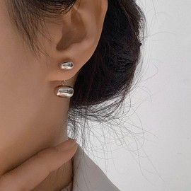 HUGE TOMATO Gold Silver Bean Earring Jackets Metallic Vibe Front and Back Drop Earrings with S925 Silver Pin…