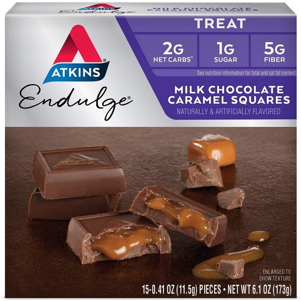 Atkins Milk Choco Caramel Squares. Delicious Low-Sugar Treats with Choco and Caramel. (15 Pieces)