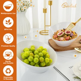 Goodluck 5 Pack White Plastic Serving Bowls for Party - 20 OZ Angled Disposable Serving Bowls for Wedding Party Chip, Candy, Salad & Fruit