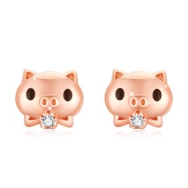 Pig Stud earrings Sterling Silver Pig Holding Flowers Earrings Cute Animal Earrings Pig Jewelry Gifts for Women Birthday Graduation