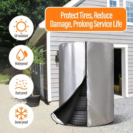 ZATOOTO Tyre Bag, Waterproof, Dustproof, Seasonal Tyre Cover Holds 4 Tyres (14/15/16/17/18 Inches), Silver Coated 210D Oxford, 28.3 x 46 Inches (72 x 117 cm)