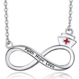 TANGPOET Infinity Necklace for Women 925 Sterling Silver Doctor Nurse Gift Jewellery in German Necklace Engraved Faith Hope Love Pendant Jewellery, Sterling Silver, No Gemstone