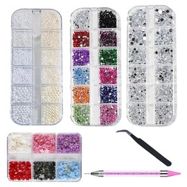 AYNKH Nagel-Strasssteine, flache Nagel-Edelsteine, AB-Kristall-Strasssteine, Nagelschmuck, 6 Größen von Nagelperlen, mehrfarbig, kleine Blumen, Clip, Strass-Picking-Stifte, Nägel, Kleidung, Gesicht