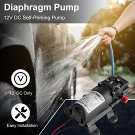 12V DC Water Pressure Diaphragm Pump, 6 A Adjustable Self Priming Sprayer Pump with Pressure Switch 6 L/Min 0.9 MPA 80 PSI, Water Transfer Pump Suitable for RV Camping Shower Garden