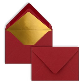 50 envelopes in dark red with gold lining, DIN C7 8.1 x 11.4 cm, wet glue, 120 g/m², ideal envelopes for vouchers, gifts