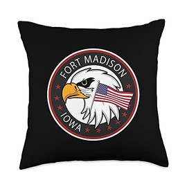 America Eagle Fort Madison Design mb. Fort Madison Iowa IA Throw Pillow, 18x18, Multicolor
