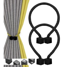 Nimon Magnetic Curtain Tiebacks, Curtain Decorative Rope, Window Curtain Holdbacks Tie Drapery Buckle (Black)