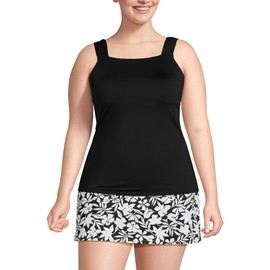 Lands' End Womens Chlorine Resistant Cap Sleeve Tankini Top Numeric Black Regular 10