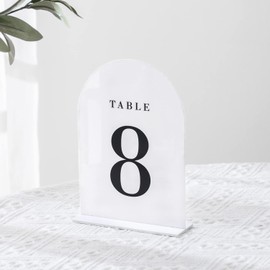 UNIQOOO White Arch Wedding Table Numbers with Stands 1-15, 5x7 Acrylic Signs and Holders, Perfect for Centerpiece, Reception, Decoration, Party, Anniversary, Event