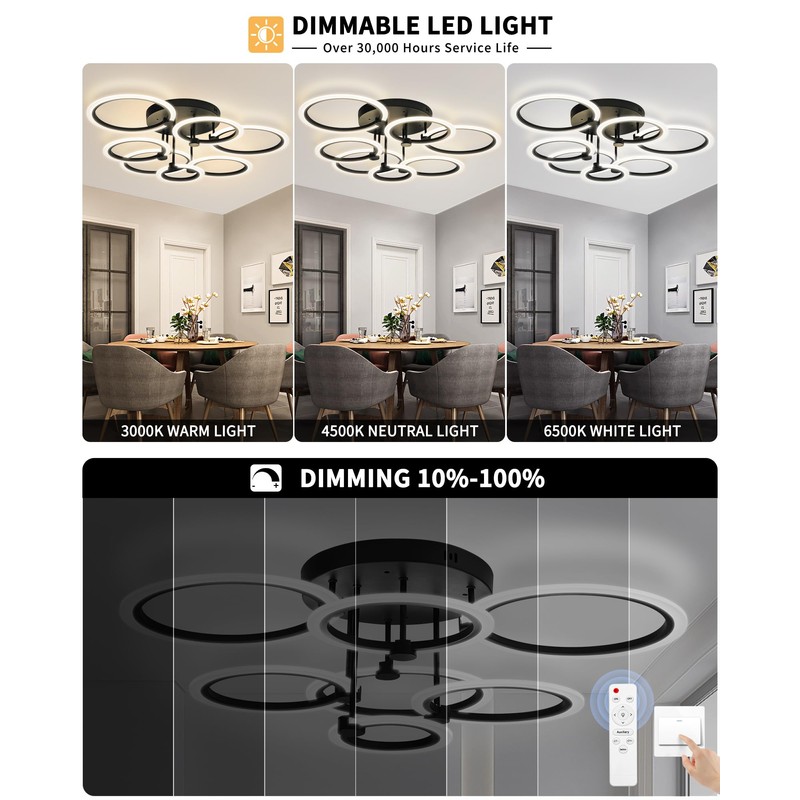 SEABLE Modern LED Ceiling Light 7 Rings Dimmable Ceiling Light