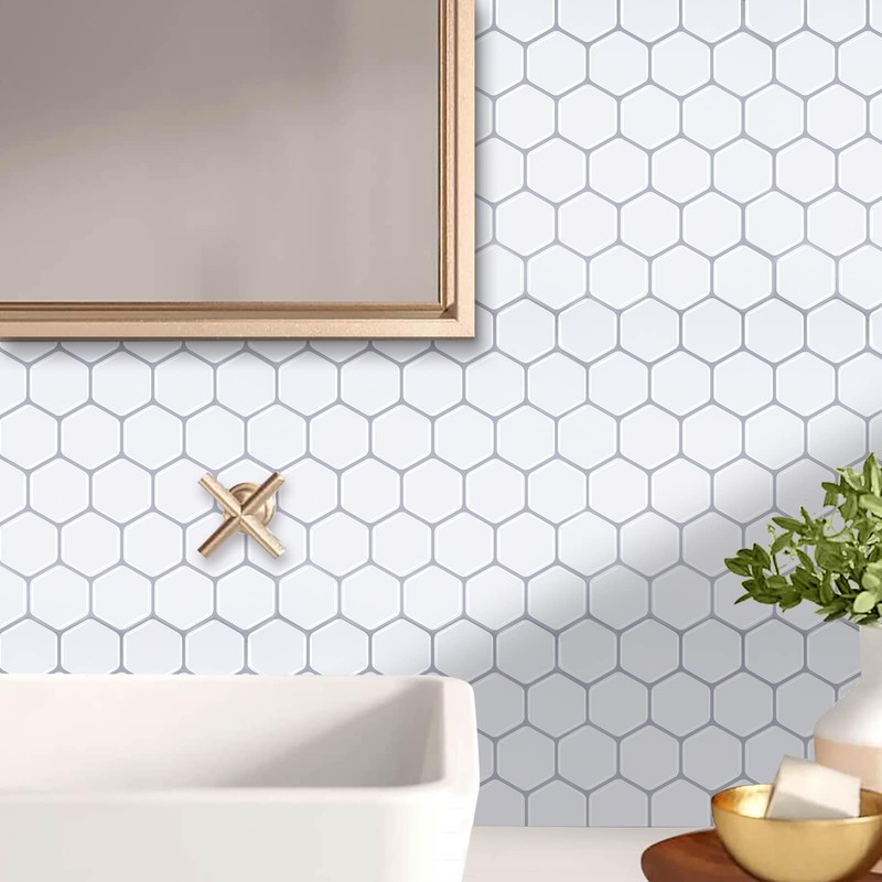 WalDecoo White 3D Hexagonal Peel and Stick Wall Tiles, 10