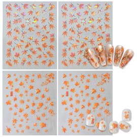 4 hojas de hojas de arce de otoño, pegatinas de uñas 3D, hojas de arce autoadhesivas, para Acción de Gracias, hojas de otoño, para mujeres, cosecha, accesorios de manicura, decoración