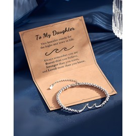 AIETUE Daughter Bracelets From Mom/Dad, Silver Beaded Trendy Bracelet Wave Adjustable Inspirational Bracelet Perfect Graduation Christmas Birthday Jewelry Meaningful Gift (To My Daughter Bracelet)