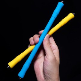 HPO Pen Spinning with Silicone,9.2In Weighted Rotating Ballpoint Pen，Weighted Spin Trick Pen for Beginner,Stress Releasing Brain Training pen,No Pen Refill (Yellow Blue)