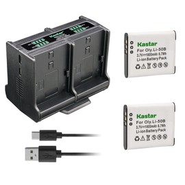 Kastar 2-Pack Battery and Quadruple Charger Compatible with Olympus Tough TG-620 iHS, Tough TG-630 iHS, Tough TG-805, Tough TG-810, Tough TG-820 iHS, Tough TG-830 iHS, Tough TG-835 Camera