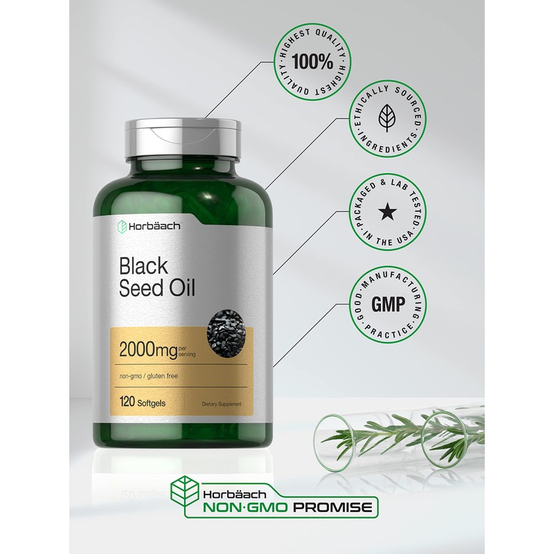 Horbaach Black Seed Oil Cold Pressed Softgel Capsules | 2000mg