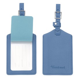 PATIKIL Suitcase Luggage Tags, Grey Blue PU Leather Name Tags Airplane Bag Accessories Travel Essentials with Private Protection for Flying Hotel Check in Luggage Bags Men Women, 2 Pcs