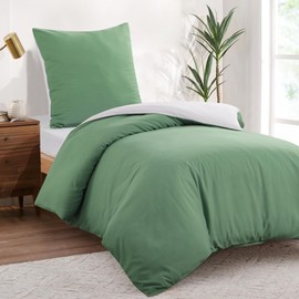 Aisbo Bed Linen 155 x 220 cm, 2-Piece Green - Reversible Bed Linen 155 x 220 cm, 2-Piece with Zip, Two-Tone Soft Microfibre Duvet Cover with Pillowcase, Sage Green and White
