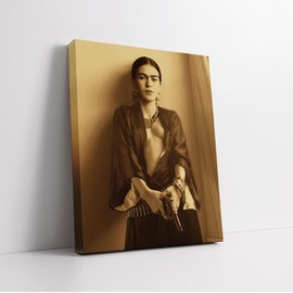 Poster Master Frida Canvas - Frida Holding a Gun Print - Mexican Painter Art - Photography Art - Gift for Men & Women - Minimal Decor for Dorm, Office, Living Room or Bedroom - Available in 8x10" to 30x40"