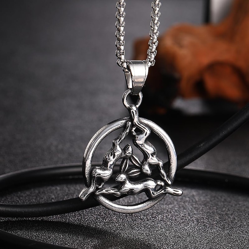 YWMAN Three Hares Necklace, Celtic Triple Hares Pendant, Stainless Steel