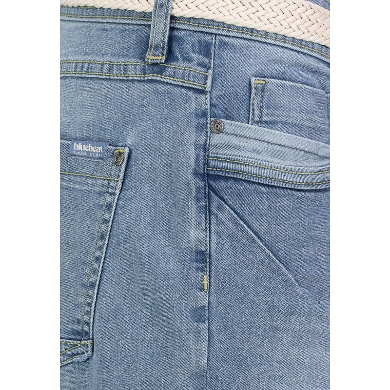 Sublevel Women's Denim Bermuda Shorts with Belt, Cuff, 5-Pocket, Light-blue,