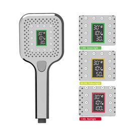 LOWENERGIE Shower Head & LCD Screen Timer with Flow Meter Water Energy Saving Self Powered (Square)