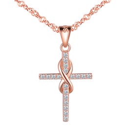 INFINIONLY Elegant Cross Infinity Symbol Necklace Chains, Women's 925 Sterling Silver Necklace Pendant, Inlaid Zircon, Cubic Zirconia