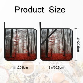 Gearsly Pot Holder Set of 2,Misty Forest Red Kitchen Heat Resistant Potholder for BBQ Cooking Baking,Food Hot Pat for Women Men Kitchen Wear
