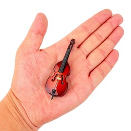 Dselvgvu Wooden Miniature Double Bass with Stand, Bow and Case Mini Musical Instrument Contrabass Replica Collectible Figurines Upright Bass Model Home Decoration Display Ornament (3.15"x1.06"x0.63")