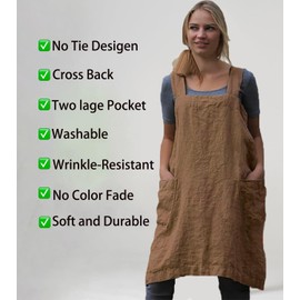 Stomeshle Japanese Aprons Plus Size Smock for Women with Pockets Cross Back Pinafore Dress Apron Baking Cooking Kitchen Gardening