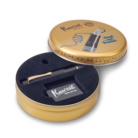 Kaweco PISTON SPORT AL Black/Gold Solo I Classic Aluminium Fountain Pen for Ink Bottles with Transparent Ink Window in Nostalgic Box I Exclusive Piston Filler 13 cm I Nib: M (Medium)