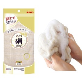 Kikulon Body Towel, Silk Blend, Beige, 9.4 x 39.4 inches (24 x 100 cm), Pack of 1, For Delicate Skin, Generous Foaming Silk, Body Wash, Made in Japan