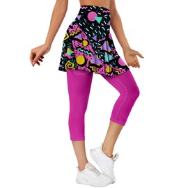 TLLZKFV 80s Outfit for Women 80s 90s Neon Athletic Tennis Skirt Leggings 80s Workout Outfit Costumes Neon Black Pink XL