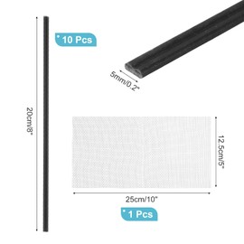 sourcing map 10pcs 8 Inch Plastic Welding Rods, PVC Welding Sticks with Stainless Steel Mesh for Repairing Plastic Bumpers, Kayaks, Black