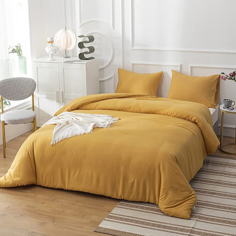 CLOTHKNOW Mustard Yellow King Size Comforter Set 3Pcs Dark Yellow