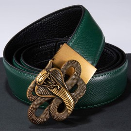 Dubulle Men's Ratchet Belt Leather Adjustable Golden Snake Sliding Buckle 1 3/8" Strap Fashion Designer Gift Business