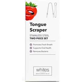 Whites Beaconsfield Rascador de lengua de acero inoxidable, juego de dos piezas para el cuidado bucal, eliminación de bacterias, duradero y fácil de usar, herramienta dental higiénica, reutilizable y