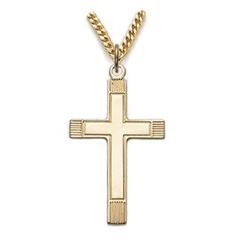 TrueFaithJewelry 14KT Gold-Plated Sterling Silver Cross Pendant Necklace, Religious Jewelry, 1 1/8-Inch