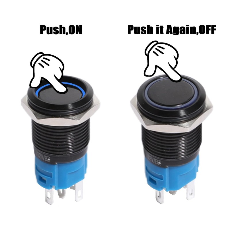 aikoolwer Latching Push Button Switch 16mm 12V Car Blue LED