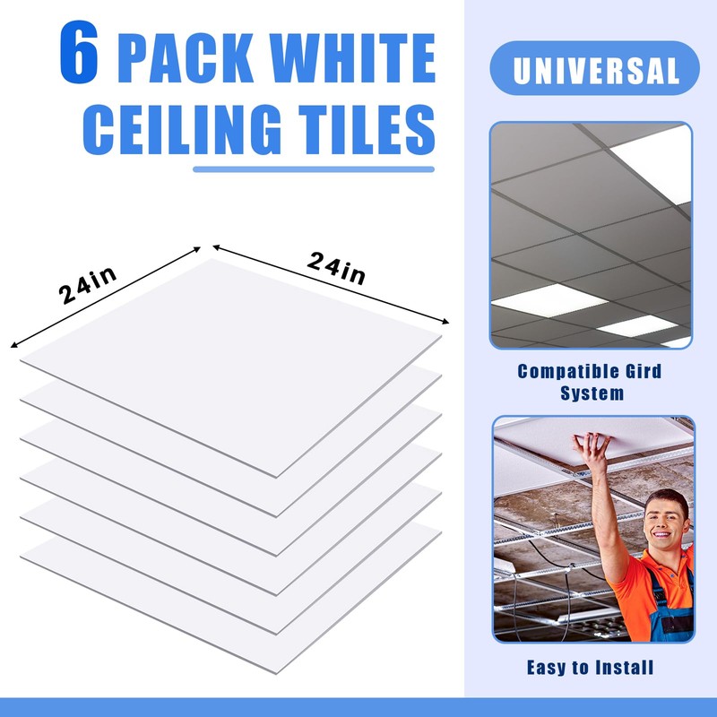 Frienda 6 Pcs 2ft X 2ft Drop Ceiling Tiles PVC