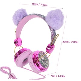 SHOWERORO Plush Ear Wired Headphones Comfortable Over Ear Headset for Boys Safe Durable Design for and Travel Adorable Cartoon Style