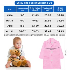 COTATERO Doctor Lab Coat for Kids with Accessories,Scientist Role Play Career Day Costume for Boys Girls for Boys Girls Age 3-12 (Pink, L-140CM/8-9Y)