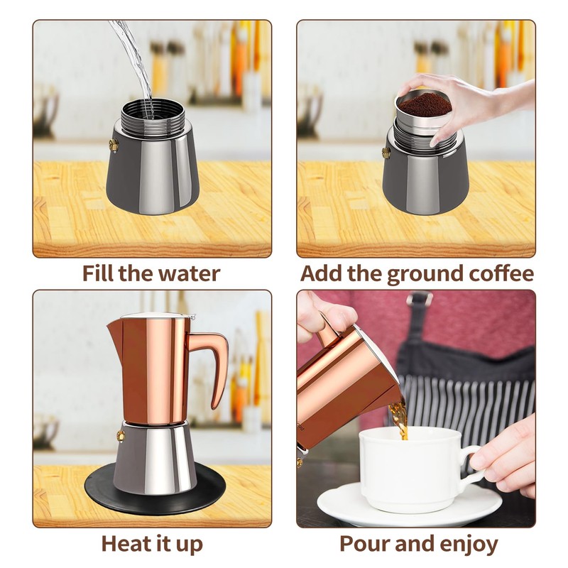Stainless Steel Moka Pot Espresso Maker 6 Cups (10oz/300ml) -
