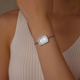 Kwkppz Belt Buckle Initial Bracelet for Women, 18K Gold/Silver Plated Belt Buckle Initial A-Z Bracelet, Unique Western Style Jewelry Gifts for Women Men (H)