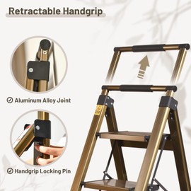 XinSunho 4 Step Ladder, Aluminum 4 Step Stool with Retractable Handrail and Anti-Slip Wide Pedal, Folding Stool Ladders 4 Steps, 330lbs Safety Household Slim Ladder