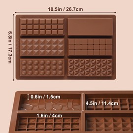 Chocolate Bar Mold, 2 Pack Deep Silicone Molds, Non-Stick Chocolate Molds for Stuffed Pistachio Knafeh Bars, Energy Protein, Homemade Candy Snacks, 6 Cavities Mold