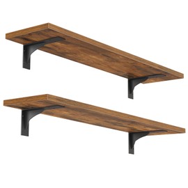 HOOBRO Wall Shelves Set of 2, 23.6" Floating Shelves for Wall, Wall Mounted Shelf Storage Shelves with Metal Brackets, for Living Room, Bedroom, Study, Bathroom, Rustic Brown BF62BJP201G1